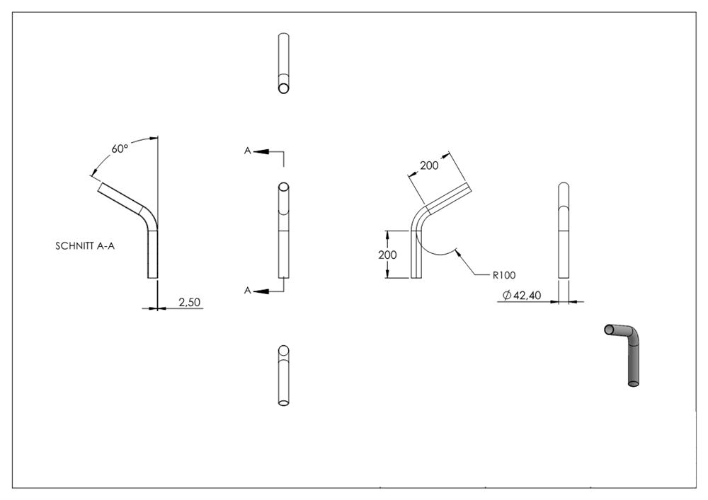 Stahl Rohrbogen | 60° | 42,4x2,5 mm | Stahl S235JR, roh
