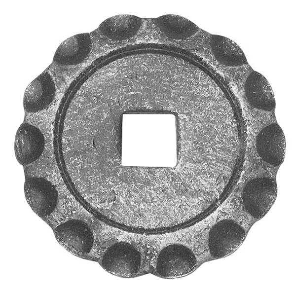 Rosette / Zierteil |  Ø 65x5 mm mit Loch 12,5x12,5 mm | Stahl (Roh) S235JR