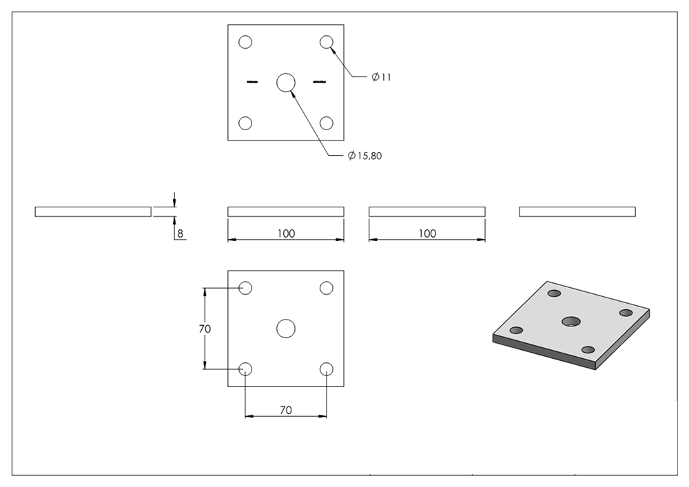 Ankerplatte | Maße: 100x100x8 mm | Stahl (Roh) S235JR