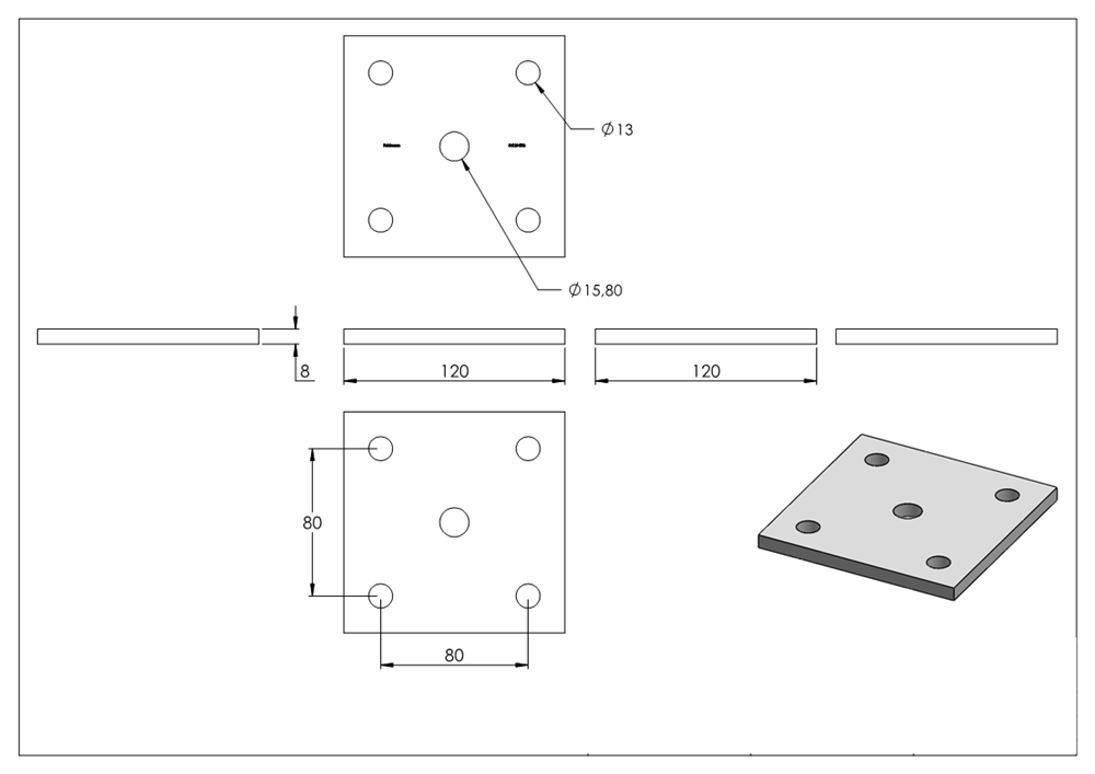 Ankerplatte | Maße: 120x120x8 mm | Stahl (Roh) S235JR