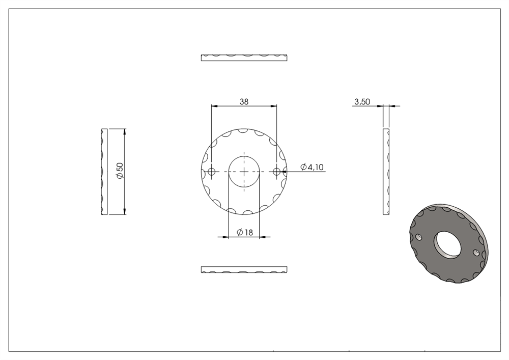 Drückerrosette | Maße: Ø 50 mm | Stahl (Roh) S235JR